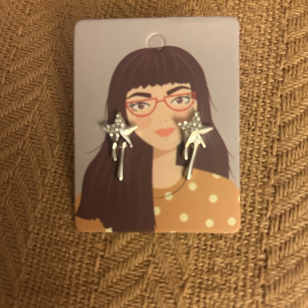 Silver Starburst Dangle Earrings - Silver